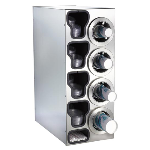 Dispense-Rite CTC-C-4RSS Countertop 3-Cup Dispensing S/S w/ Built-In Lid & Straw Organizer - Right