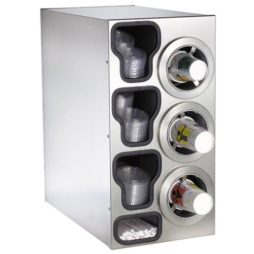 Dispense-Rite CTC-C-3RSS Countertop 4-Cup Dispensing S/S w/ Built-In Lid & Straw Organizer - Right