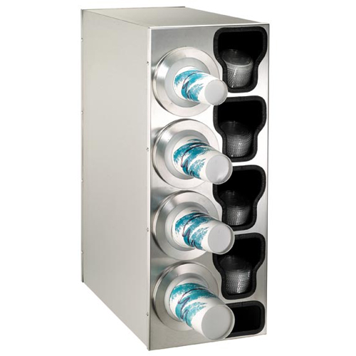 Dispense-Rite BFL-C-4LSS Countertop 3-Cup Dispensing S/S w/ Built-In Lid & Straw Organizer - Left