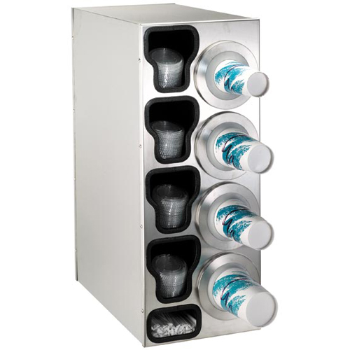 Dispense-Rite BFL-C-4RSS Countertop 3-Cup Dispensing S/S w/ Built-In Lid & Straw Organizer - Right