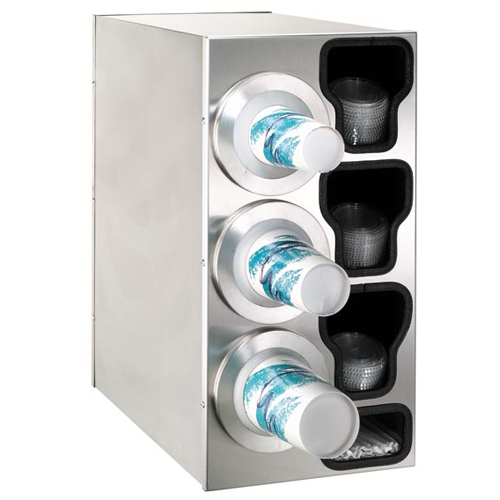 Dispense-Rite BFL-C-3LSS Countertop 4-Cup Dispensing S/S w/ Built-In Lid & Straw Organizer - Left