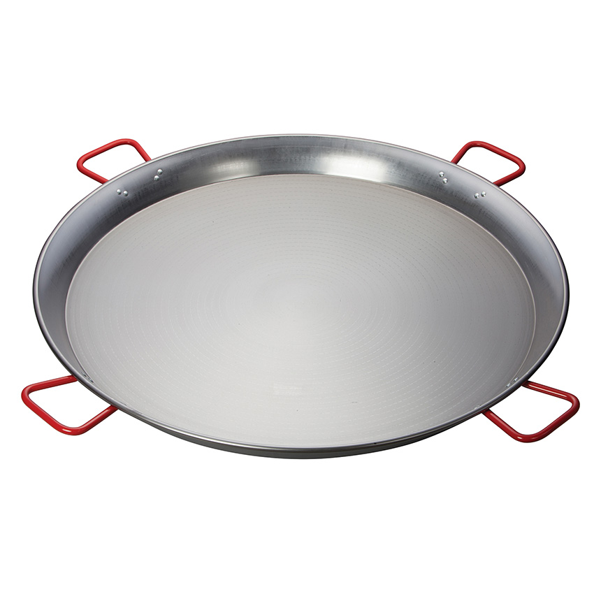 Winco Polished Carbon Steel Paella Pan With Riveted Handle, Made in Spain, 35-1/2