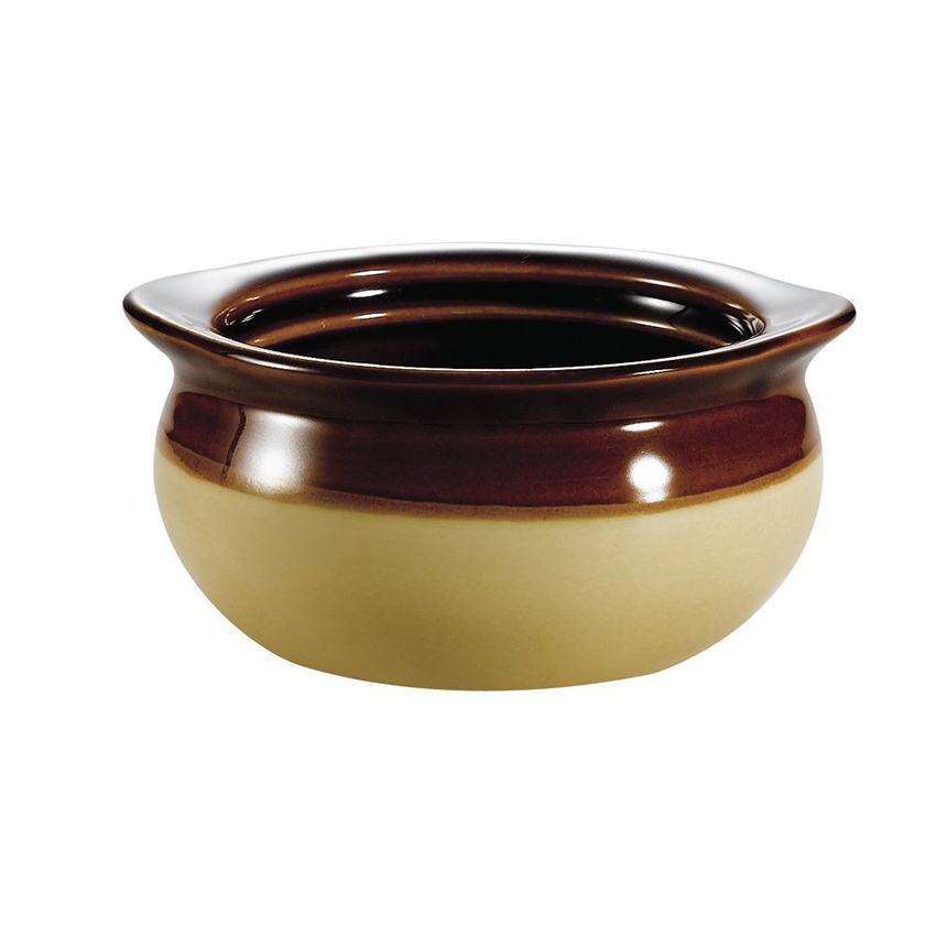 CAC OC-12 Onion Soup Bowl Crock - Cream/Brown