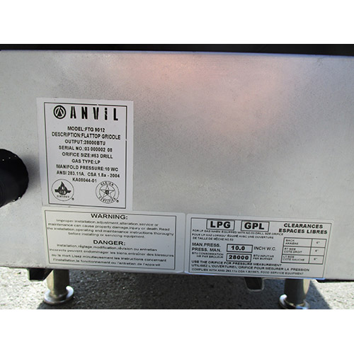 Anvil FTG9012 Commercial Flat Top Gas Griddle, Great Condition image 5
