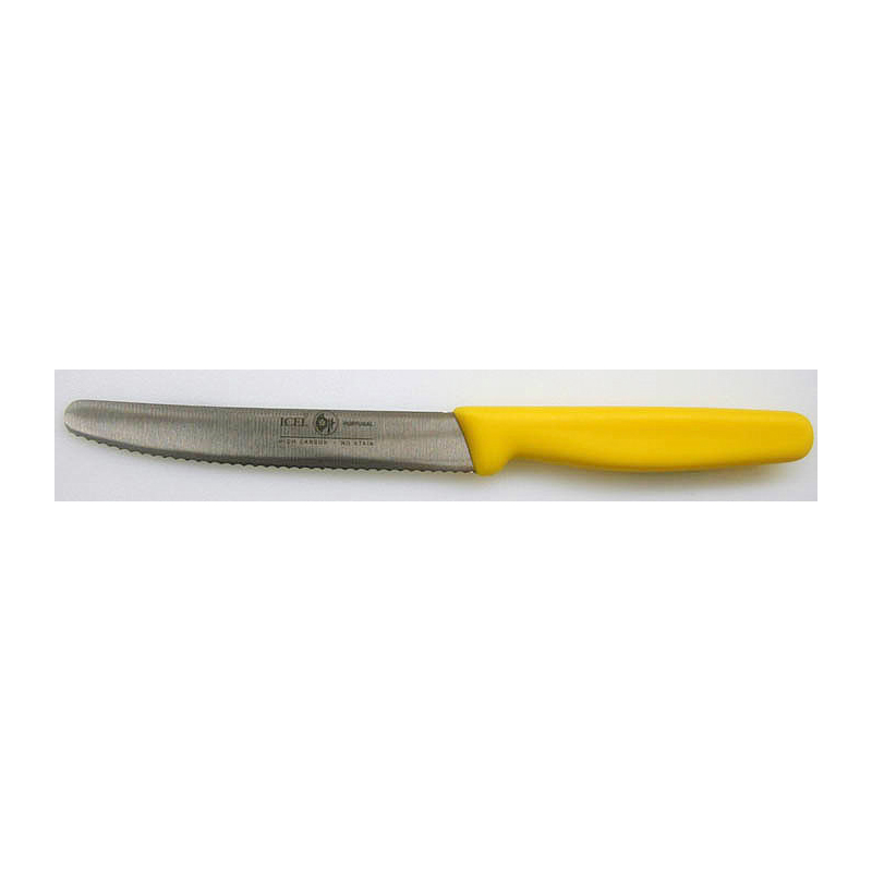 Icel Steak Knife, 4-1/4" Wavy-Edge Blade, Yellow Plastic Handle image 1