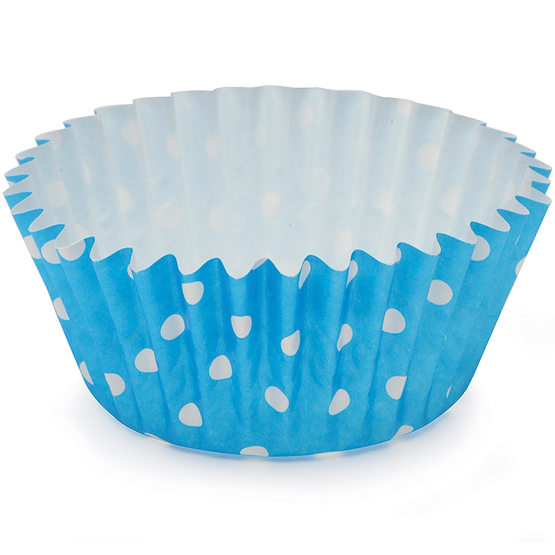 Polka-Dot-Blue Ruffled Cupcake Cup (Up Close)