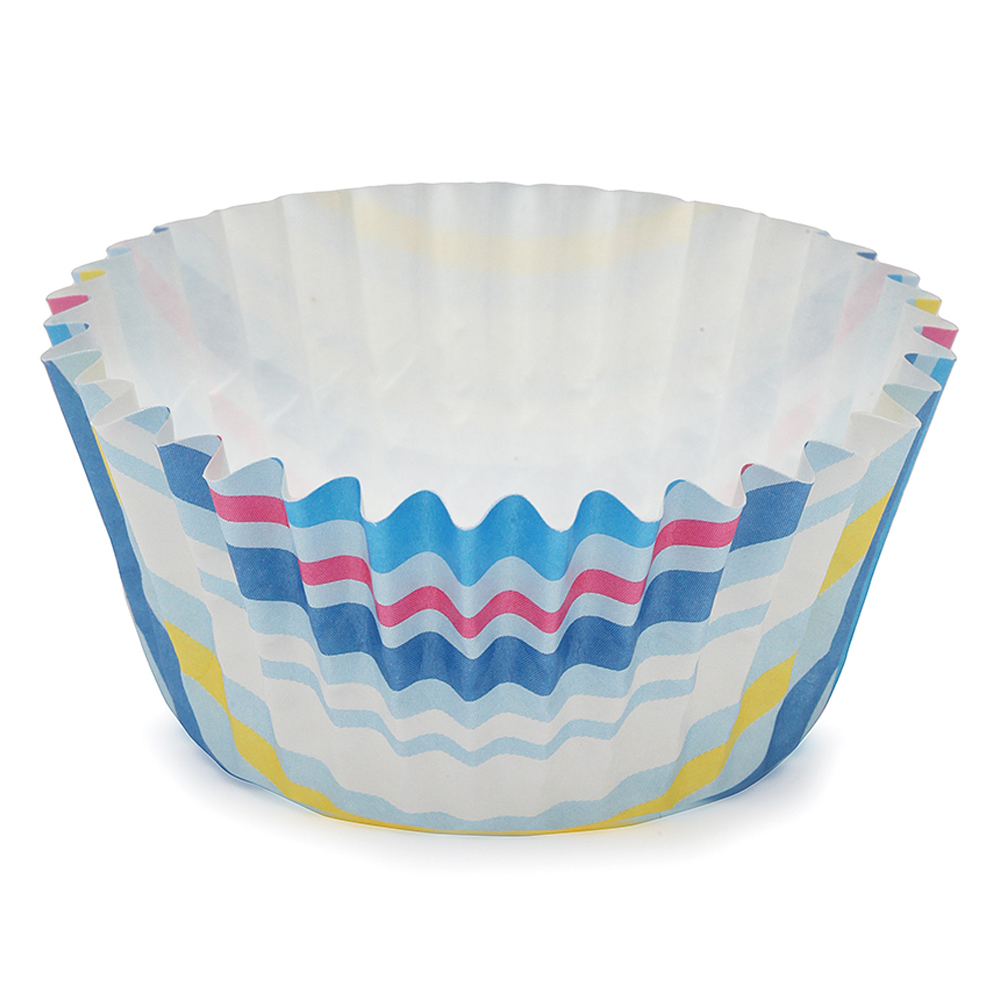 Stripe Blue Ruffled Cupcake Cup (Up Close) image 1