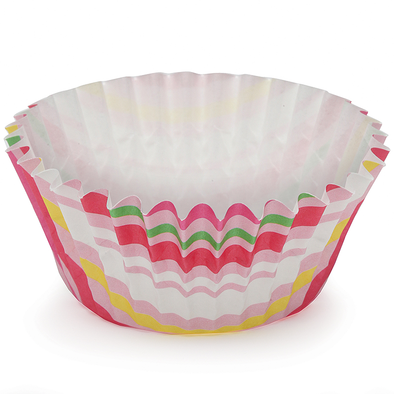 Stripe Pink Ruffled Cupcake Cup (Up Close) image 1