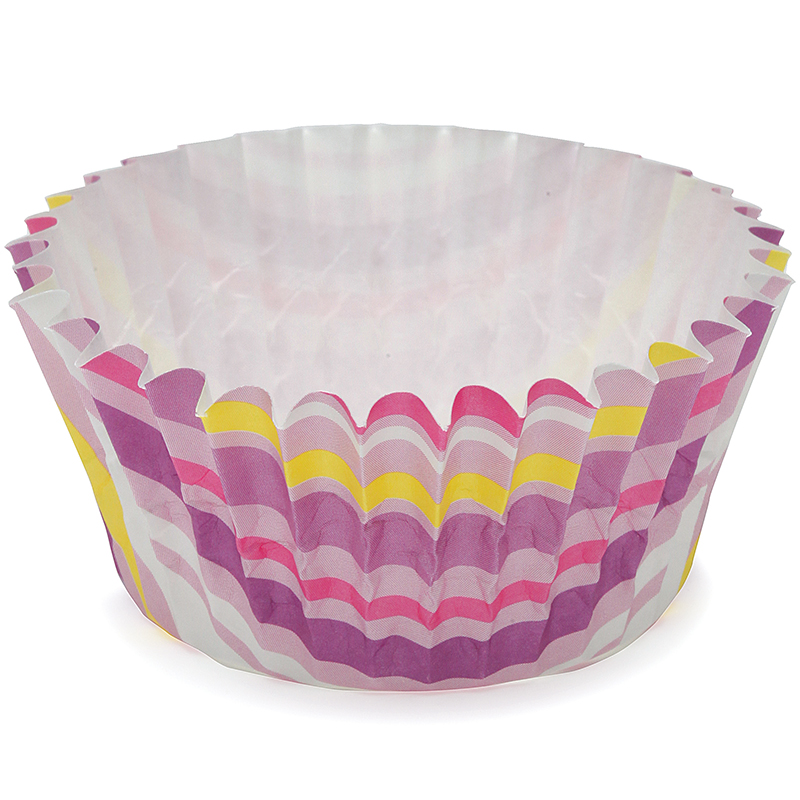 Stripe Purple Ruffled Cupcake Cup (Up Close) image 1