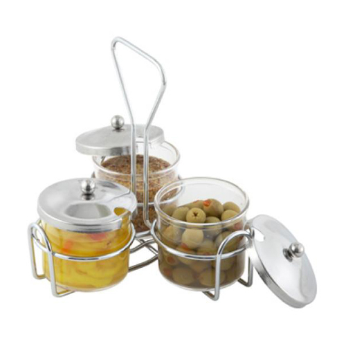 Chrome-Plated Wire 3-Ring Condiment Jar Holder Rack