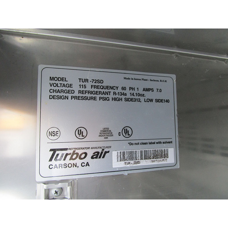 Turbo Air TUR-72SD Super Deluxe 3 Door Undercounter Refrigerator, Great Condition image 6