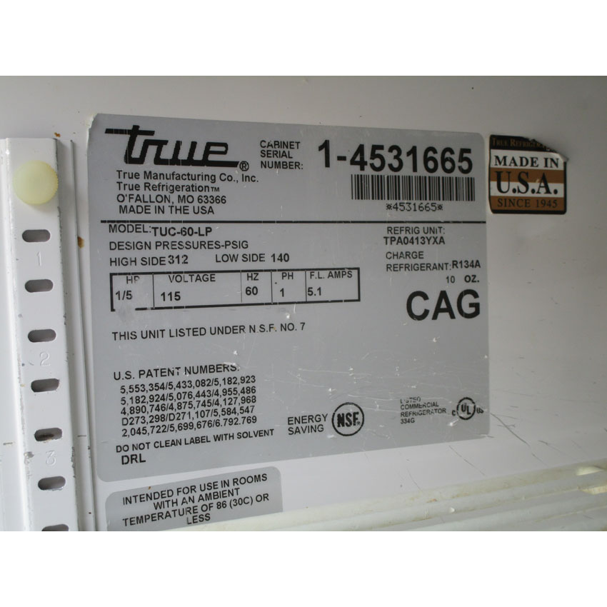 True TUC-60-LP Low Boy Undercounter Refrigerator, Good Condition image 4