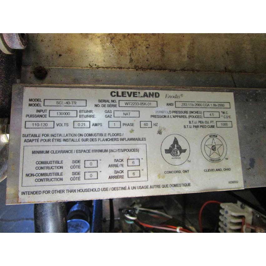 Cleveland SGL-40-TR 40 Gallon DuraPan Gas Open Base Tilt Skillet, Good Condition image 5