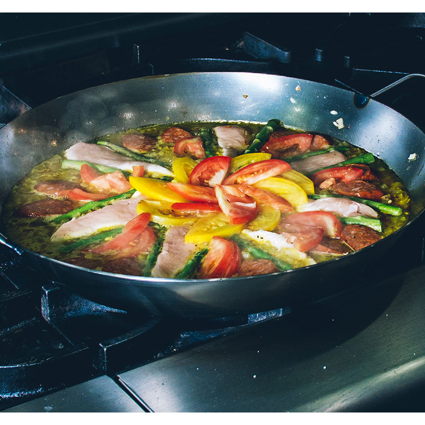 Matfer Black Steel Paella Pan - 14-1/8" diameter, 1-5/8" high image 6