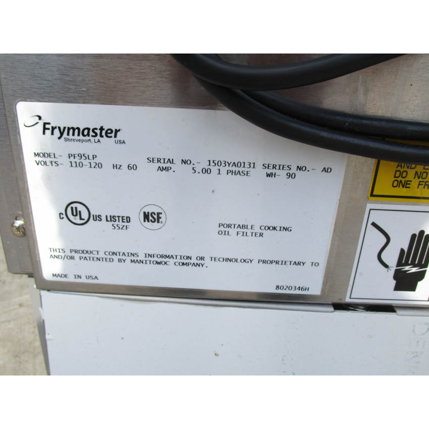 Frymaster PF95LP Low Profile Fryer Oil Filter Mobile, 80 lb. Capacity, Great Condition image 5