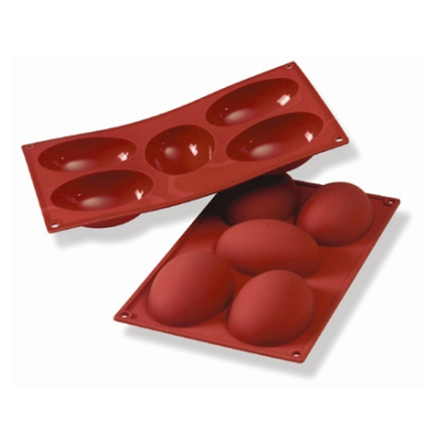 Silikomart Silicone Bakeware Half Egg 4.4 Oz, 4.01" x 2.87" x 1.42" High, 5 Cavities image 1