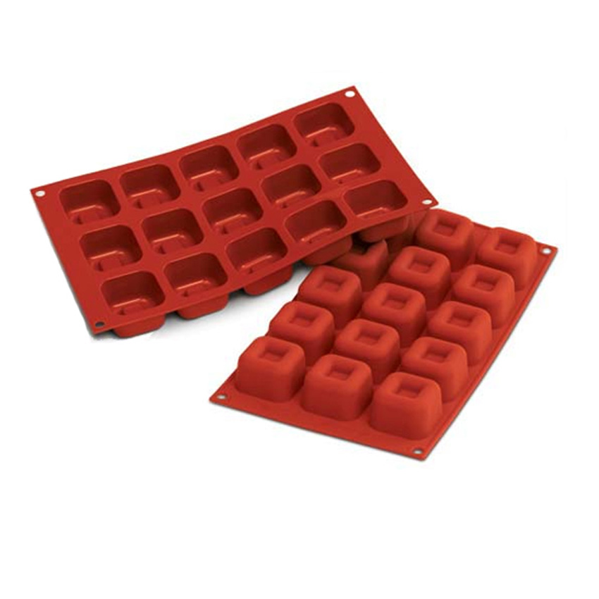 Silikomart Silicone Flexible Bakeware Square Savarin Mold 1.5 Oz, 1.88" x 1.88" x 1.16" High, 15 Cavities image 1