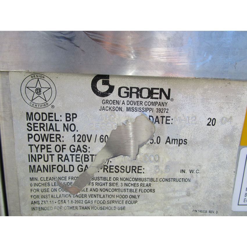 Groen BPM-40G Eclipse Braising Pan, 40 Gallon, Manual Tilt, S/S, Natrual Gas, Great Condition image 5