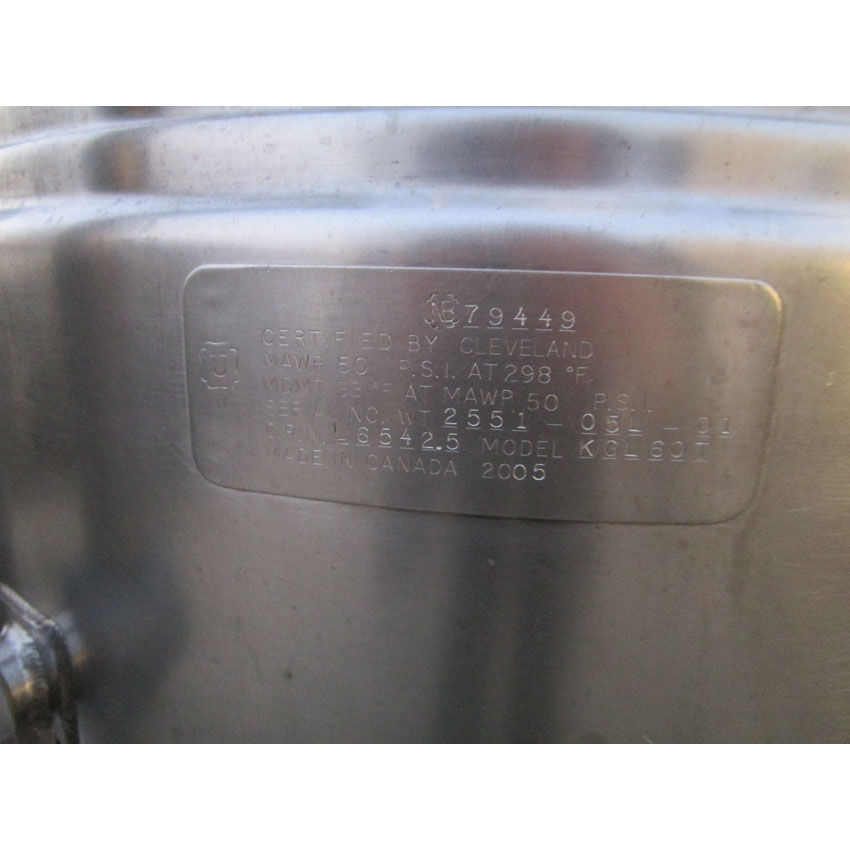 Cleveland KGL-60-T 60 Gallon Tilting 2/3 Steam Jacketed Natruel Gas Kettle, Great Condition image 5