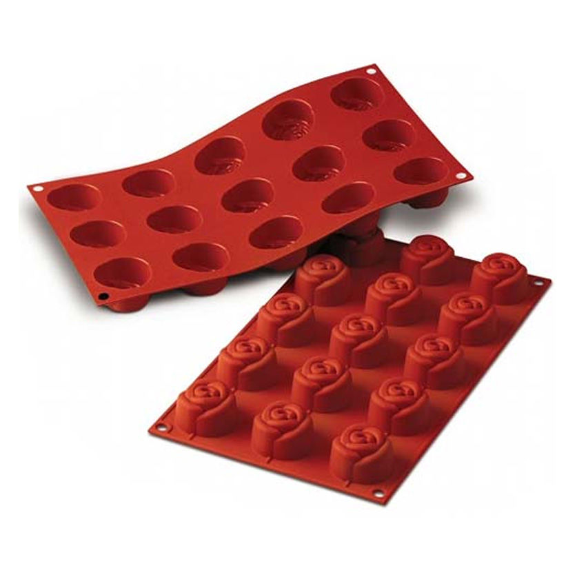 Silikomart Silicone Bakeware Rose Shaped Mold 0.78 Oz, 1.73" Dia x 1.06" High 15 Cavities image 1