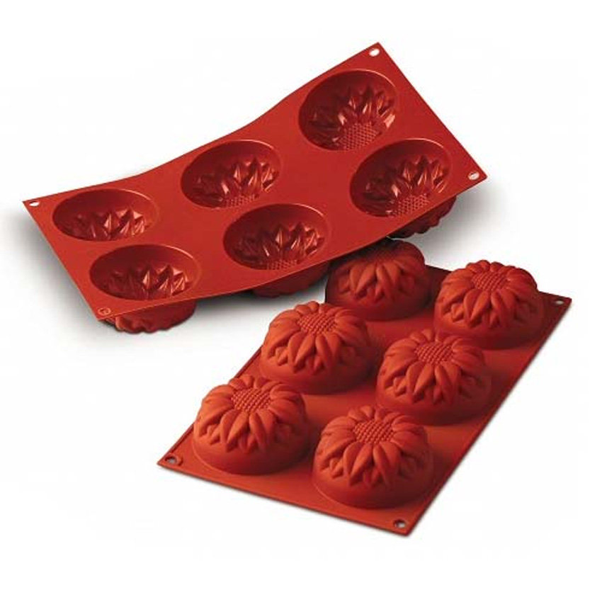 Silikomart Silicone Bakeware Sunflower Shape Mold 3.89 Oz, 2.99" Dia x 1.57" High 6 Cavities image 1