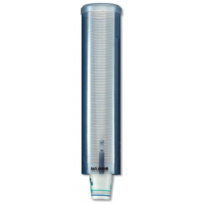 San Jamar C3260TBL 16" Pull-Type Water Cup Dispenser, Translucent Blue Plastic image 1