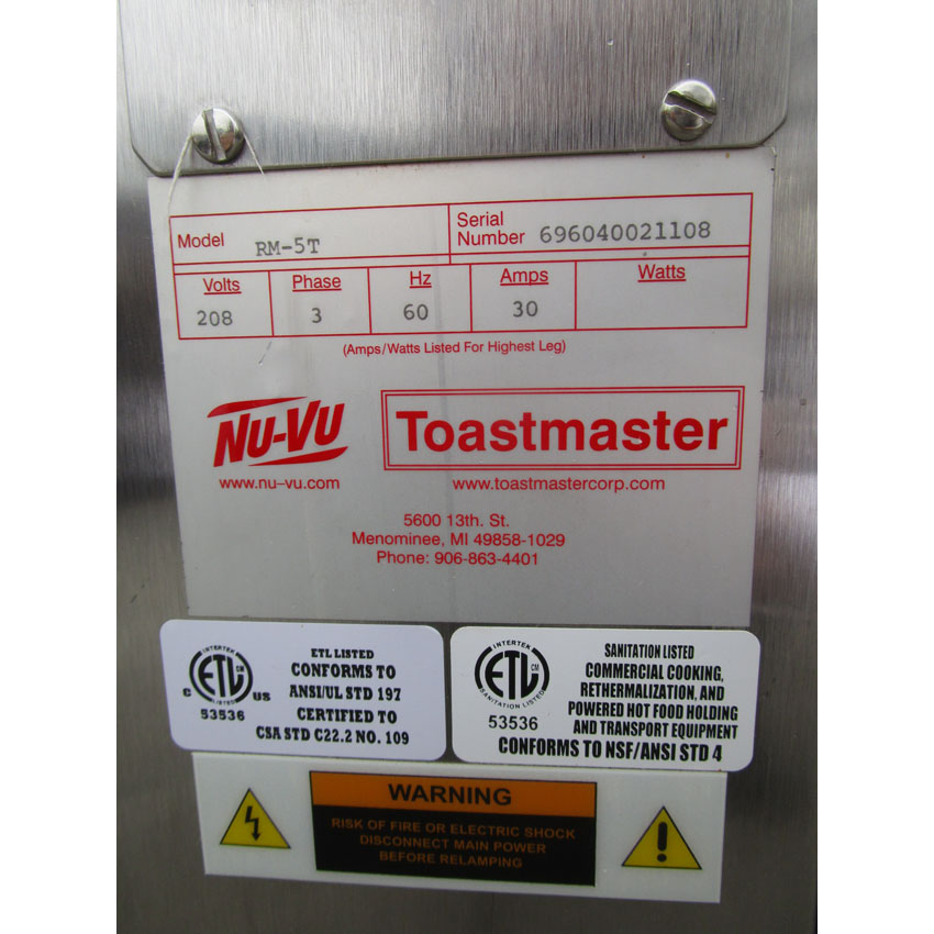Nu-Vu Toastmaster Used RM-5T V-Air Electric Convection Oven Fits Five 18" x 26" Pans, Used Great Condition  image 5
