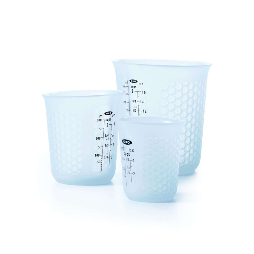 OXO 11172700 Good Grips 1/2 to 2 Cup Squeeze & Pour 3-Piece Translucent  Silicone Measuring Cup Set