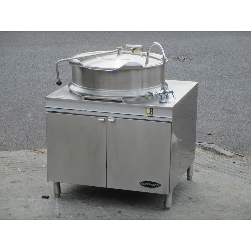 Cleveland Used KDM-40-T 40-Gallon Direct Steam Tilt Kettle w/ Cabinet, 2/3 Steam Jacket, Great Condition image 1