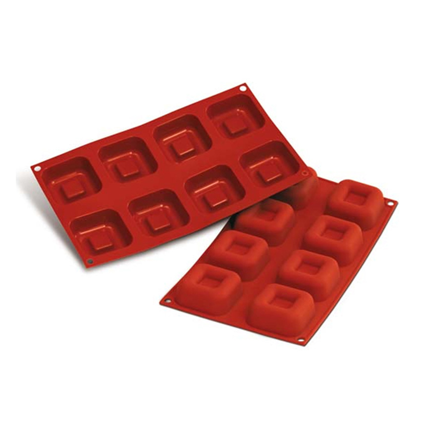 Silikomart Silicone Flexible Bakeware Square Savarin Mold 2.47 Oz, 2.5" x 2.5" x 1" High, 8 Cavities image 1