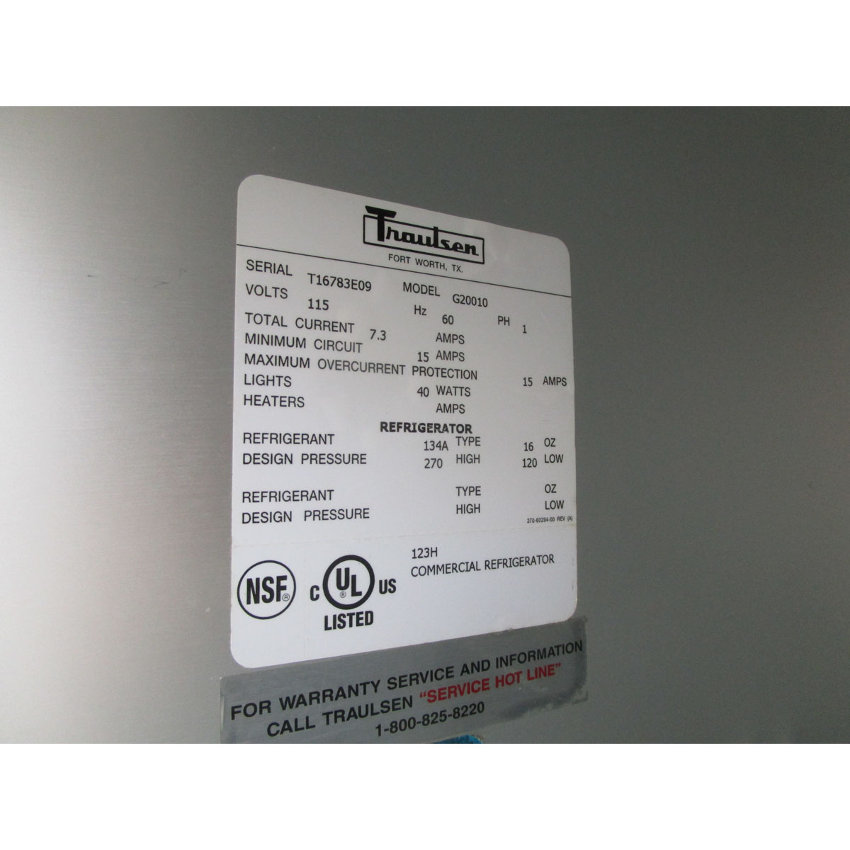 Traulsen 2 Door G20010 Refrigerator, Very Good Condition image 3