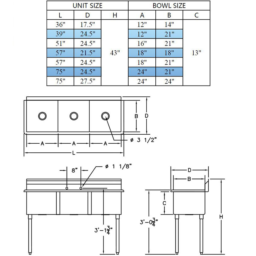 Three Compartment Commercial Sink Not NSF image 1