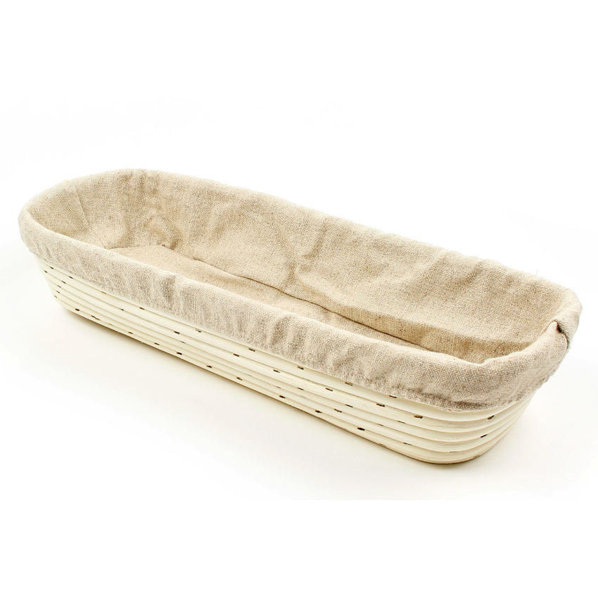 Vollum Brotform Rectangular Proofing Basket with Linen, 15" x 5 1/2", 3 lb image 3