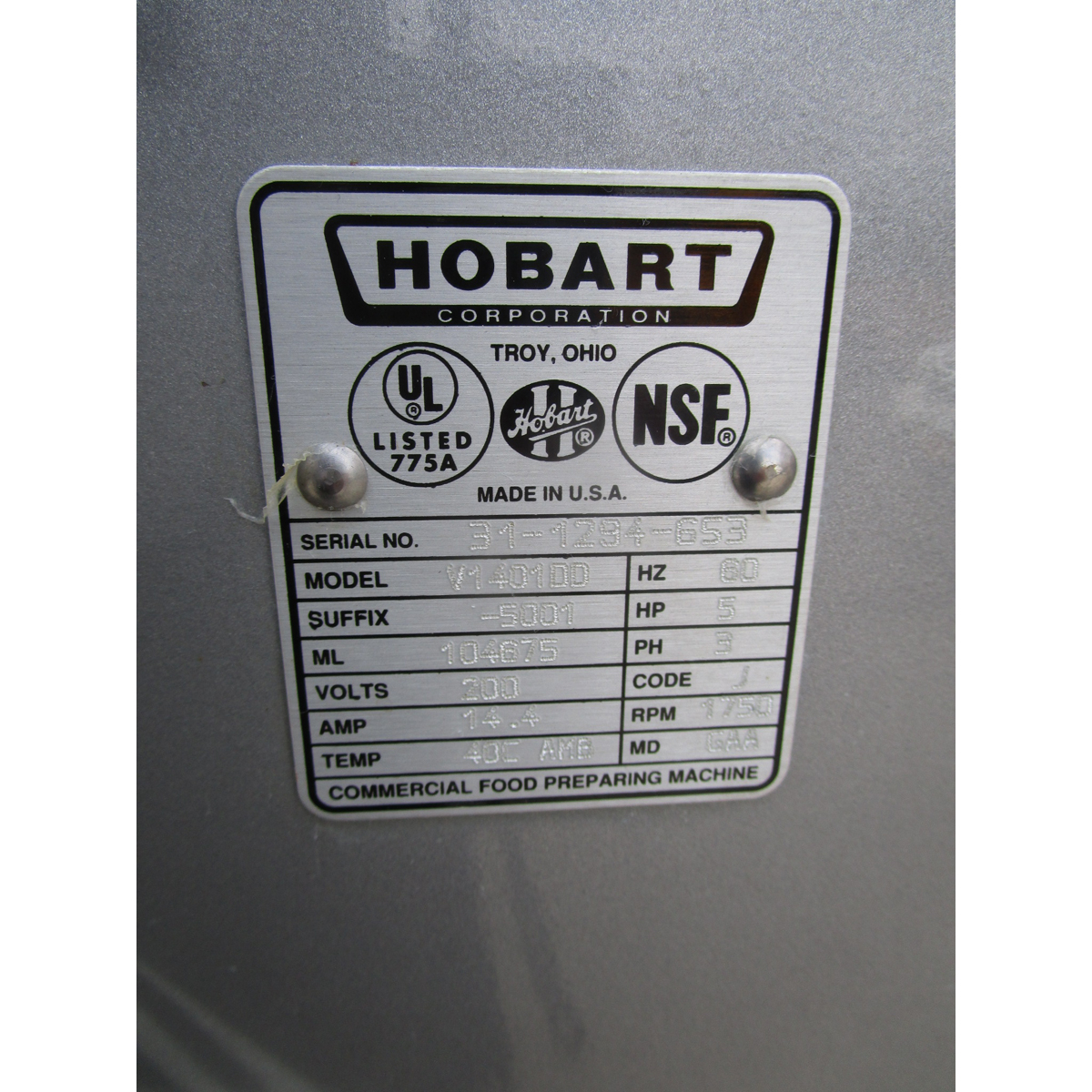 Hobart 140 Quart V1401DD Mixer with Bowl Guard, Used Excellent Condition image 3