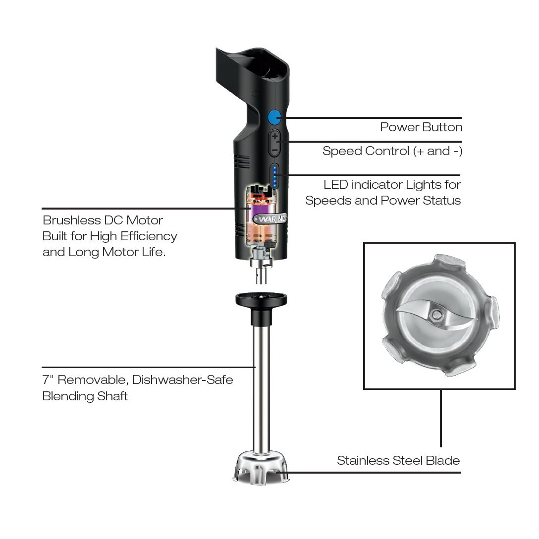 Waring WSB38X Bolt Cordless Immersion Blender with Removable 7 Shaft