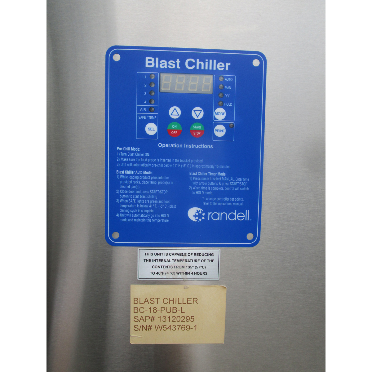 Randell BC-18 Blast Chiller, Used Very Good Condition image 6