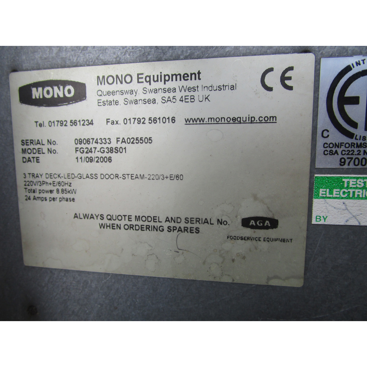 Mono FG247-G28S01 Electric 3 Deck Oven, Used Good Condition image 9