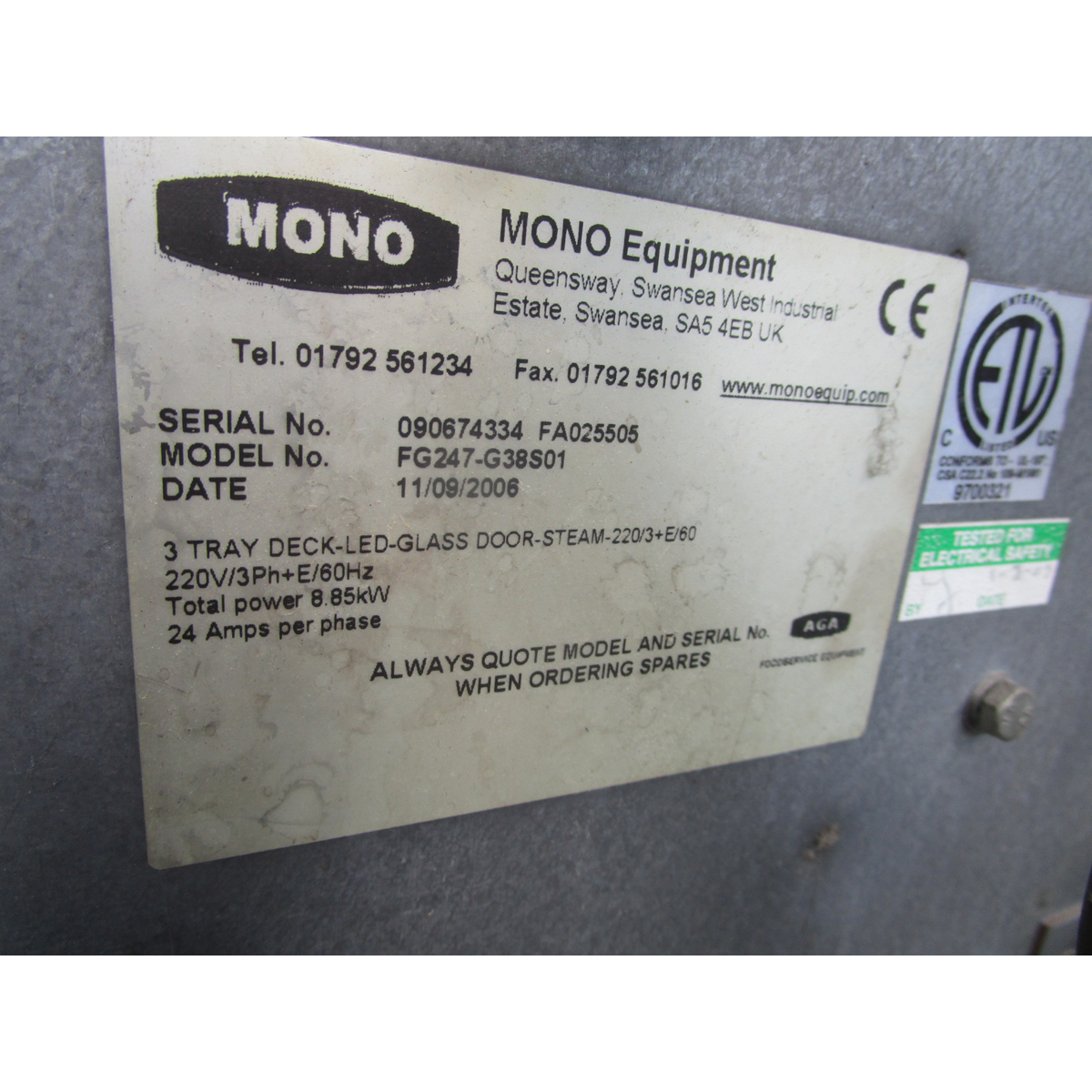 Mono FG247-G28S01 Electric 3 Deck Oven, Used Good Condition image 10