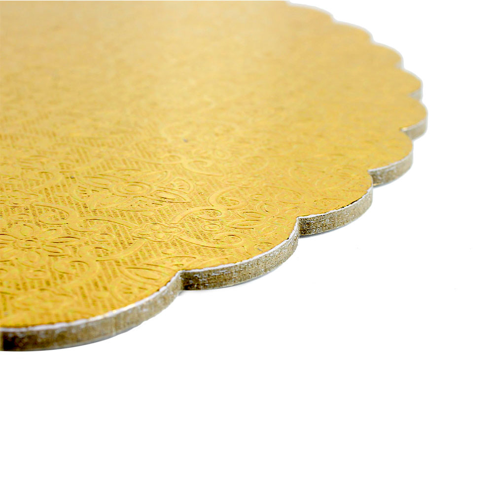 Gold Scalloped Round Cake Board, Solid Cardboard, 3/32" Thick, 12", Pack Of 5 image 1