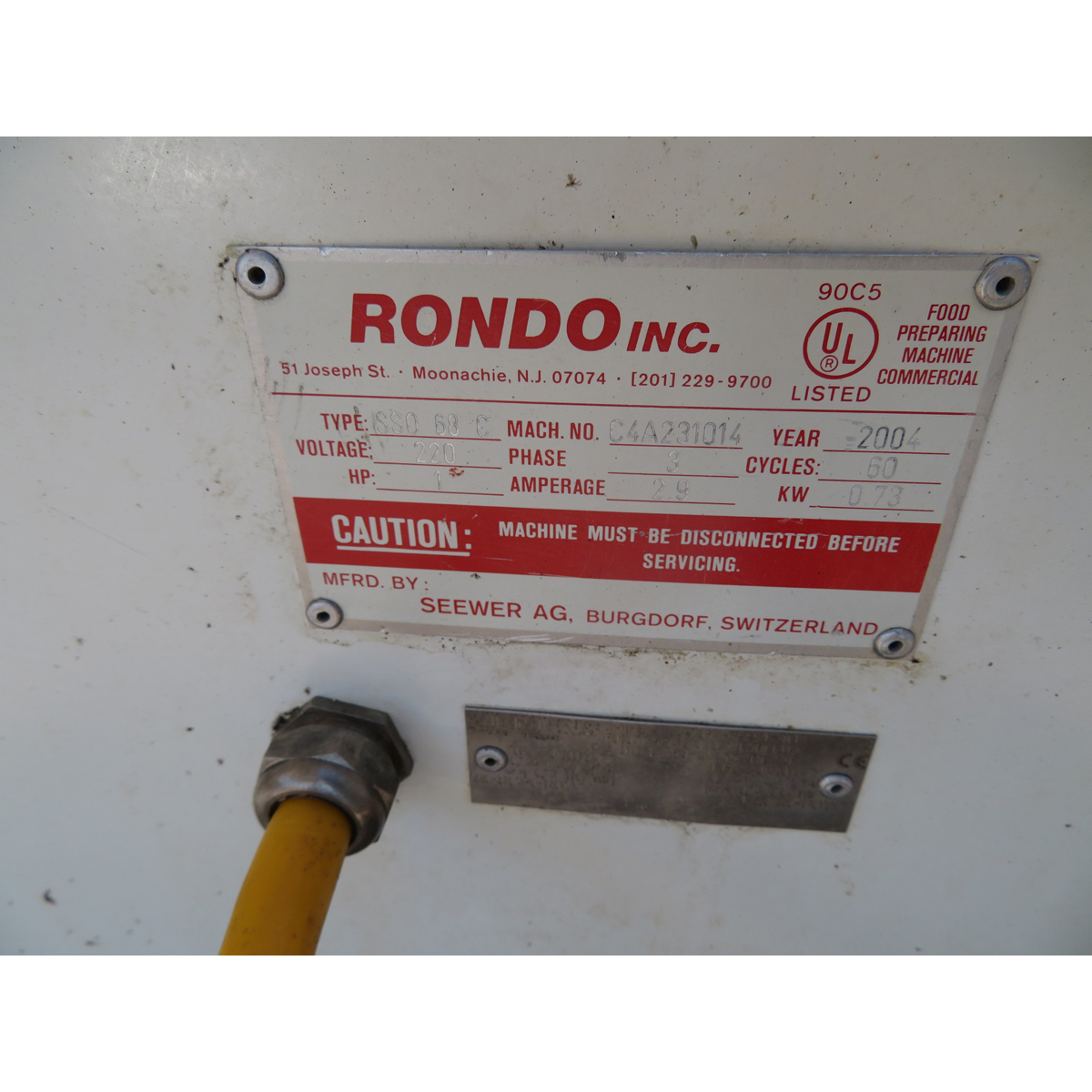 Rondo SSO-68C Dough Sheeter w/Cutting, Used Very Good Condition image 1
