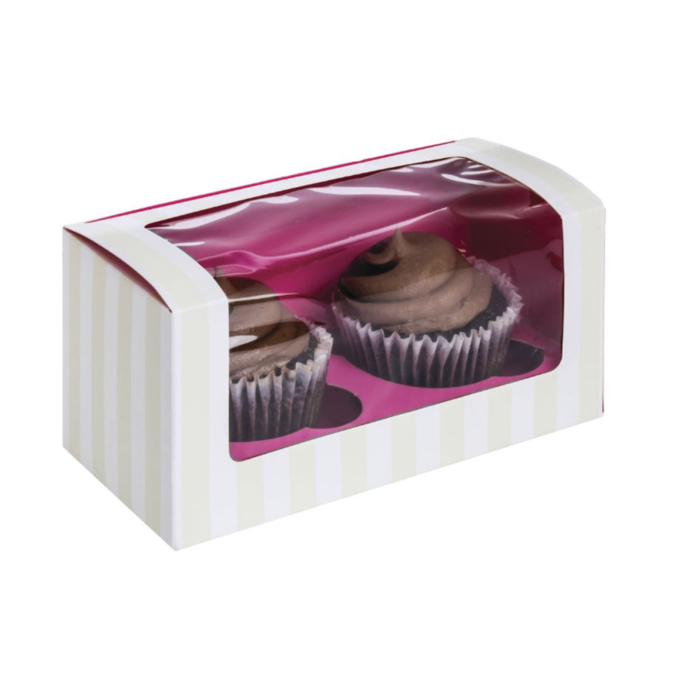 PacknWood Pink Cupcake Box with Window, 6.7" x 3.4" x 3.4" - Case of 100 image 1