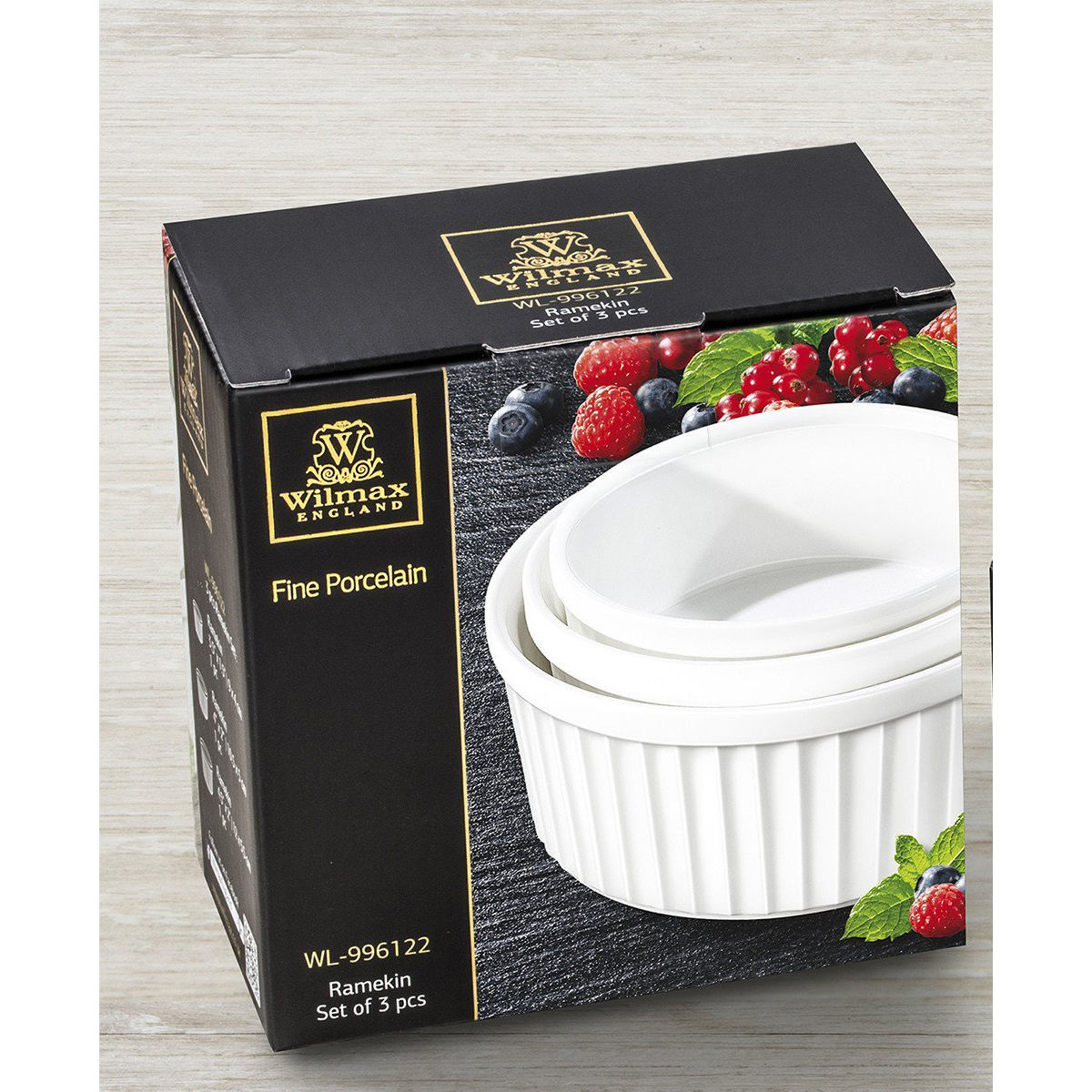 Wilmax WL-996122/3C Fine Porcelain 3-Pc Ramekin Set - 3.5" x 1.5"H, 4" x 2"H and 4.5" x 2''H image 1