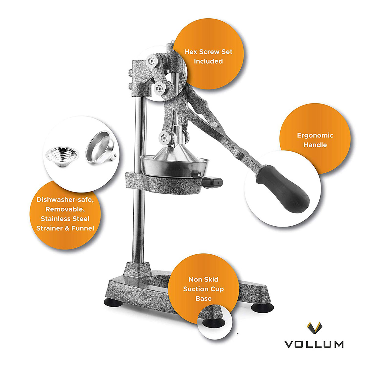 Vollum Manual Stainless Steel Extra Large Fruit Juicer image 2