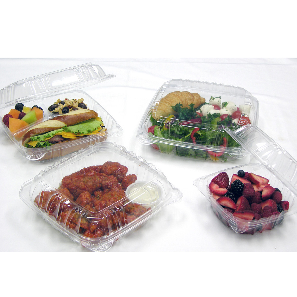 Clear Plastic Hinged Lid Container, 6" x 2" H, Pack of 5 image 1