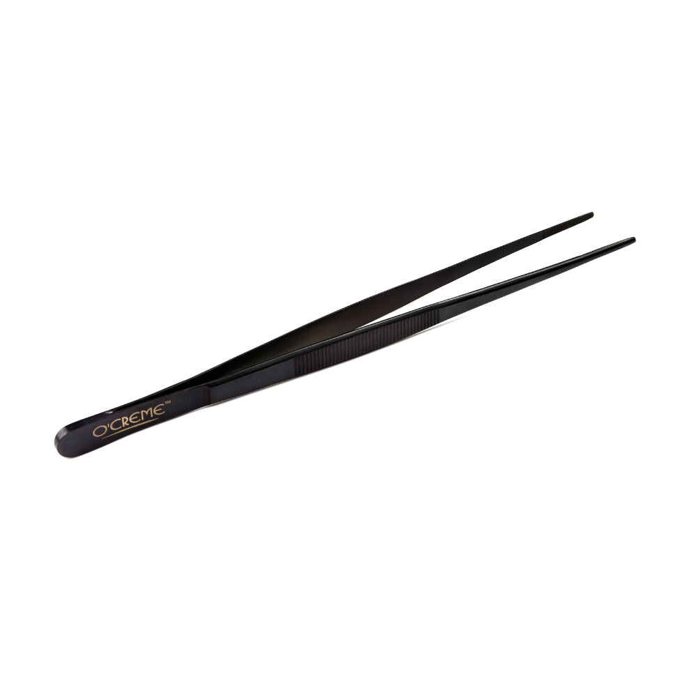 O'Creme Black Stainless Steel Straight Tip Tweezers, 10" image 1