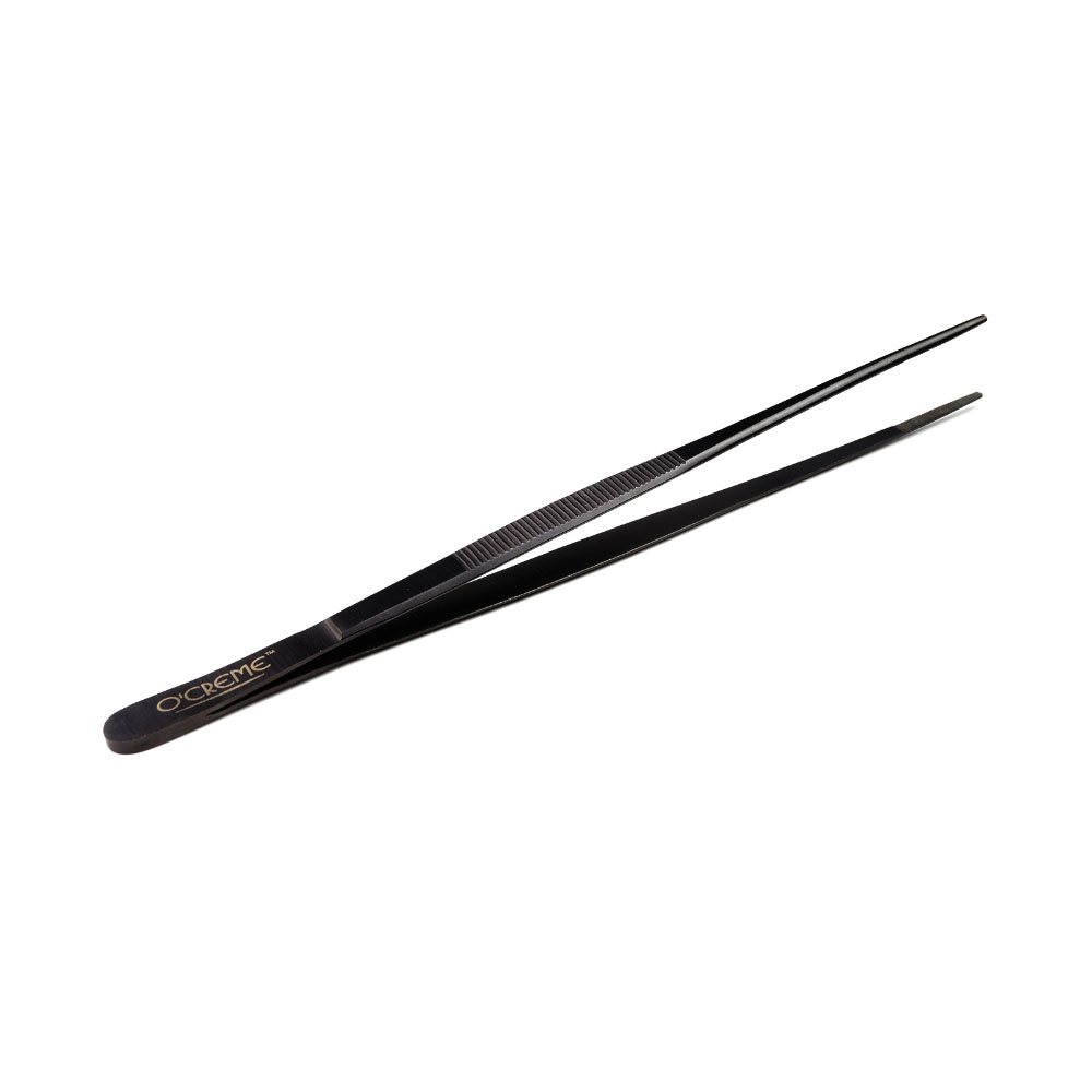 O'Creme Black Stainless Steel Straight Tip Tweezers, 10" image 2