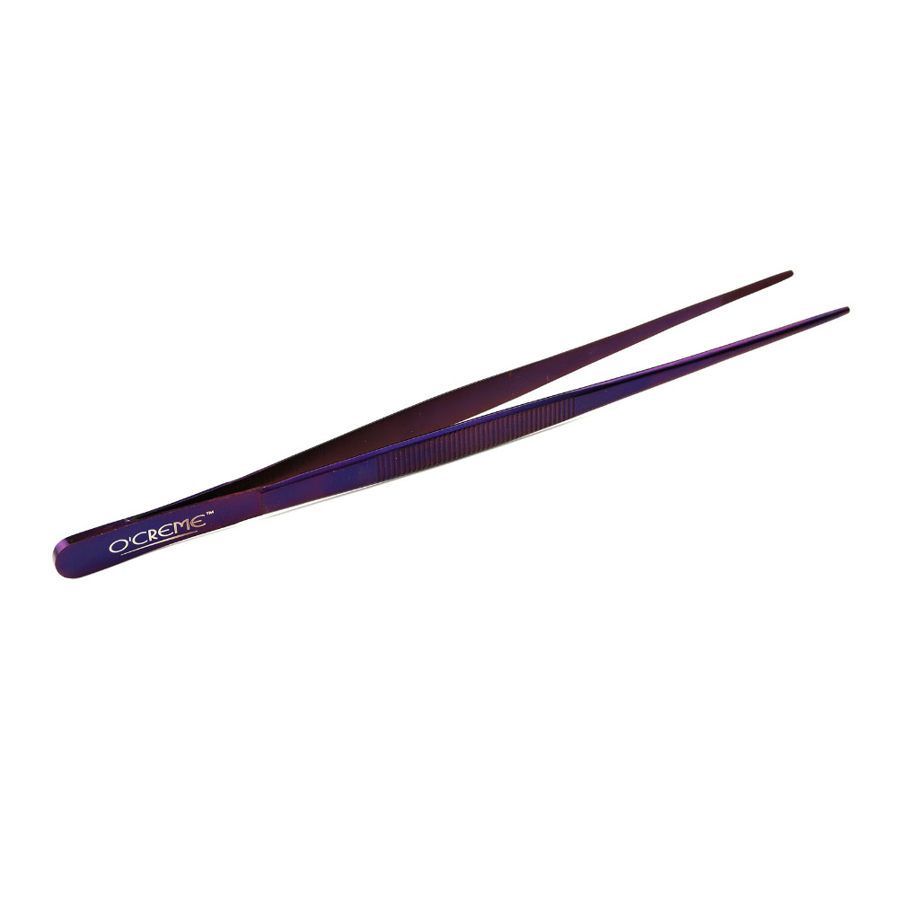 O'Creme Purple Stainless Steel Straight Tip Tweezers, 10" image 1