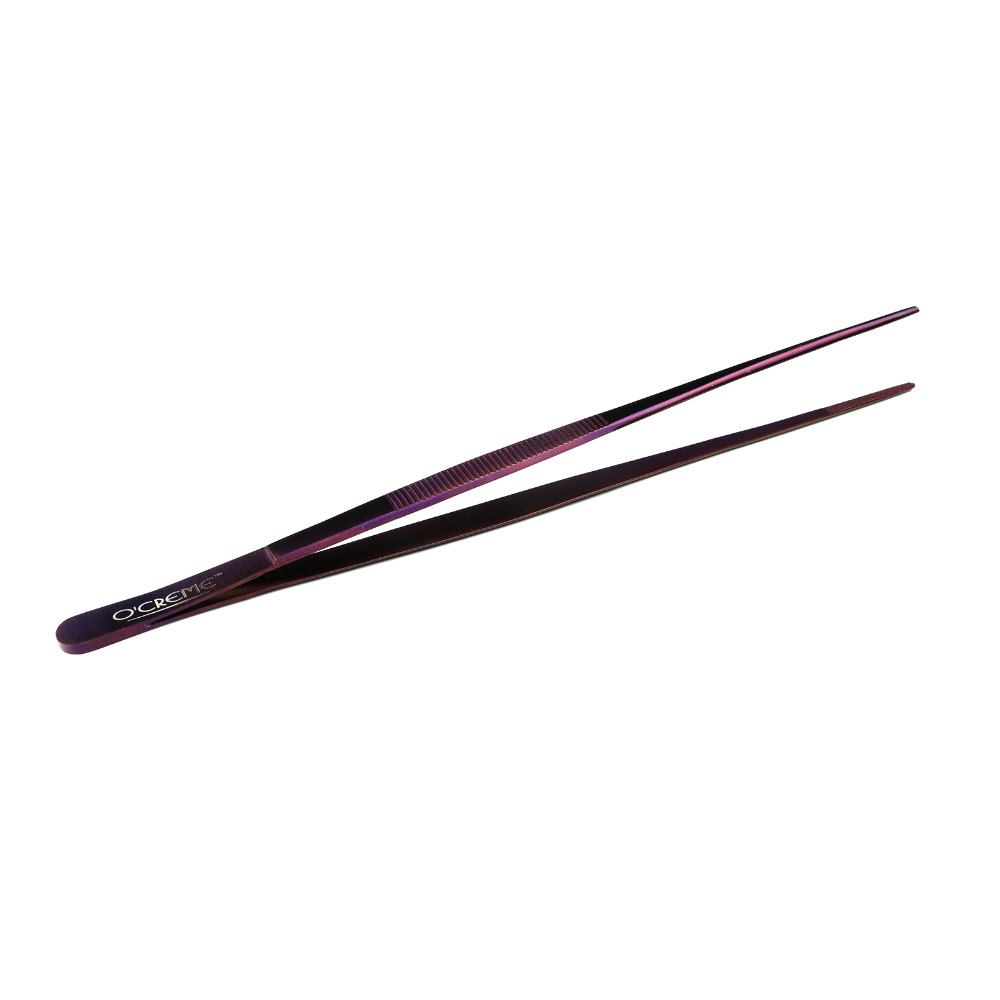 O'Creme Purple Stainless Steel Straight Tip Tweezers, 10" image 2