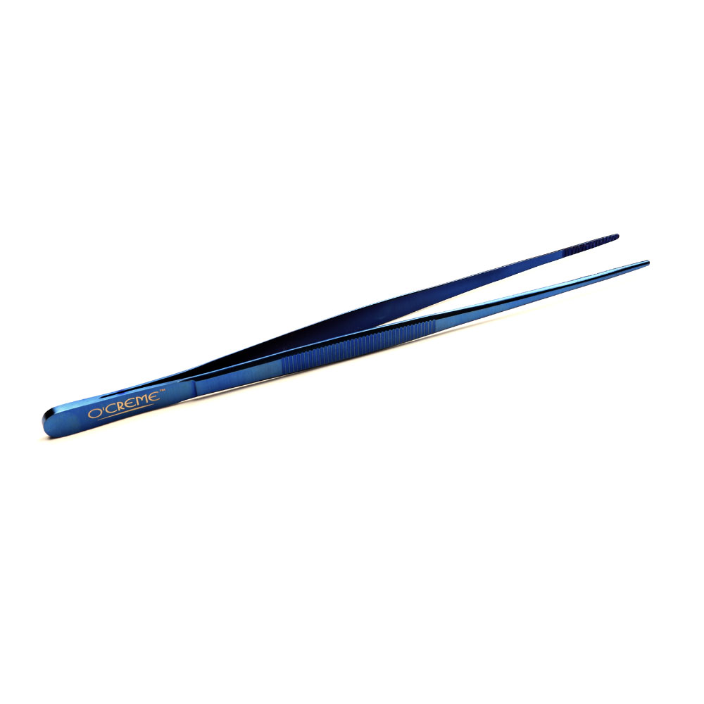 O'Creme Blue Stainless Steel Straight Tip Tweezers, 10"   image 1