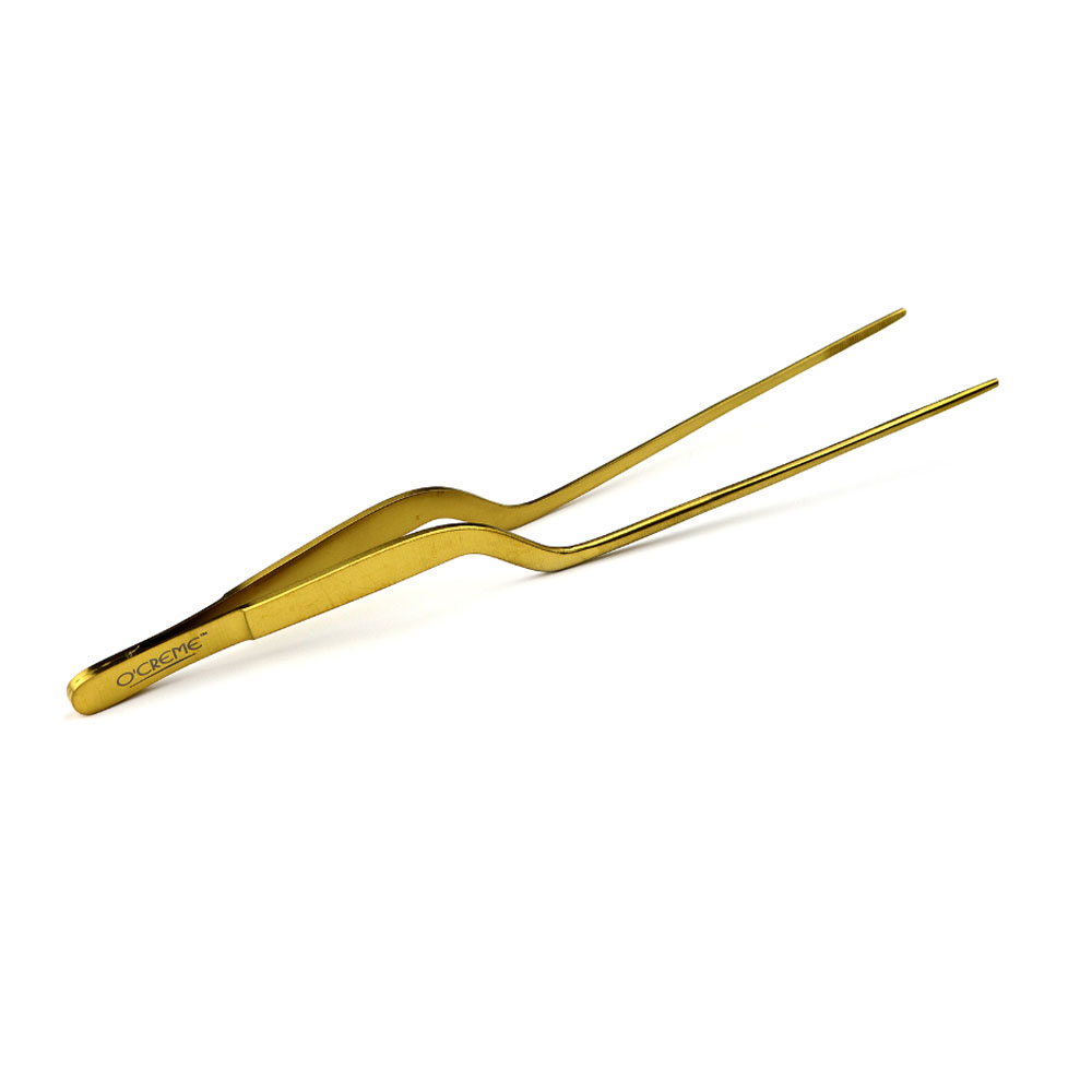 O'Creme Gold Stainless Steel Fine Tip Offset Tweezers, 8"  image 1